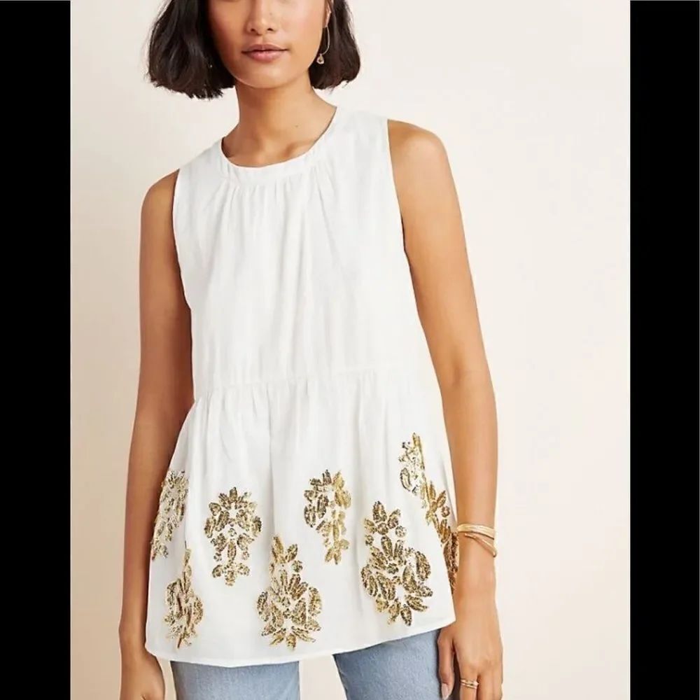 ANTHROPOLOGIE Simona Sequined Babydoll Blouse